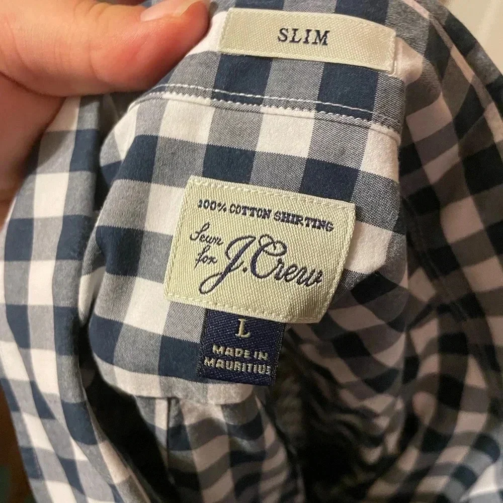 J.CREW BLUE GINGHAM SLIM BUTTON DOWN SHIRT
